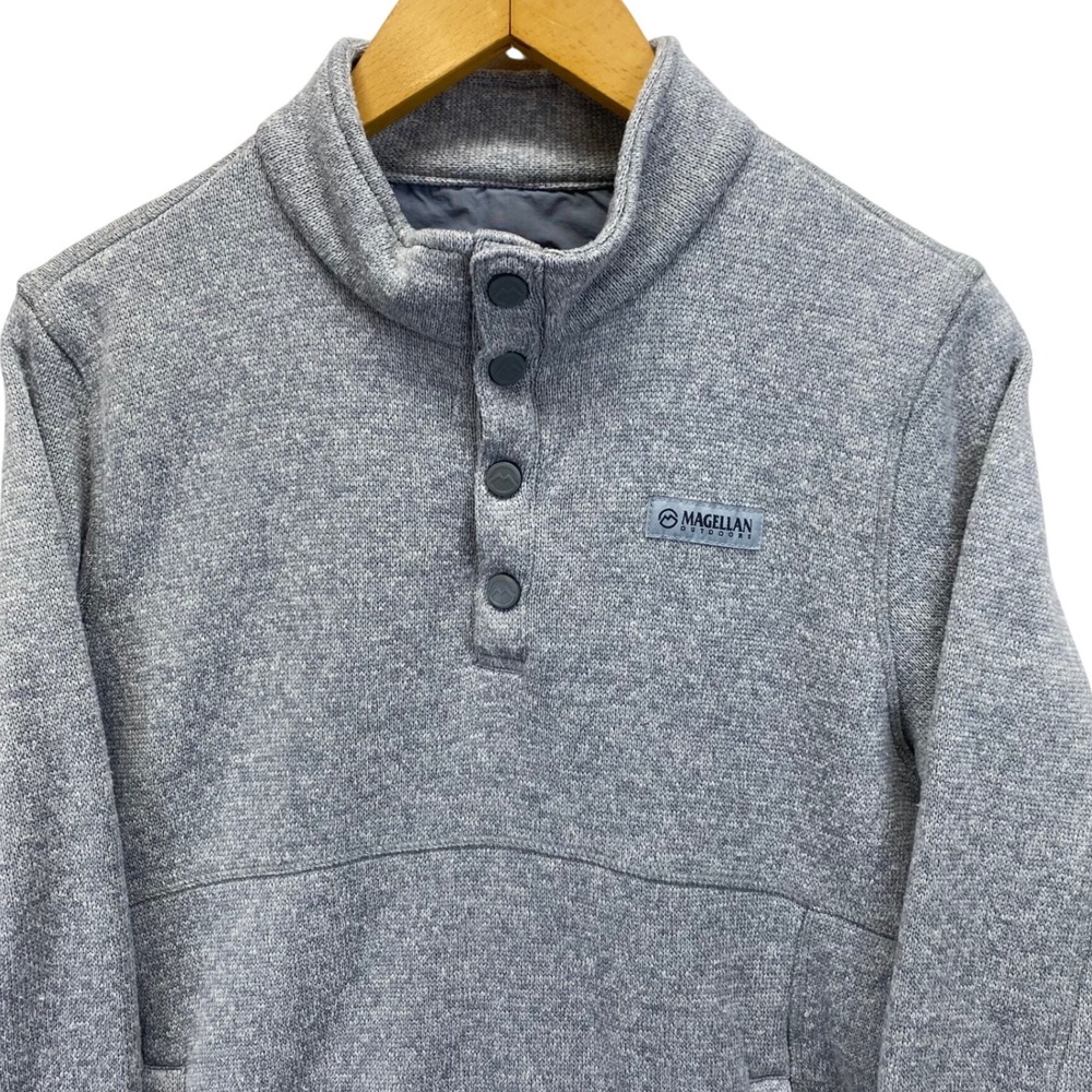 Magellan Outdoors Mens Med Gray Heathered Fleece Pullover Sweater  Wicking  READ